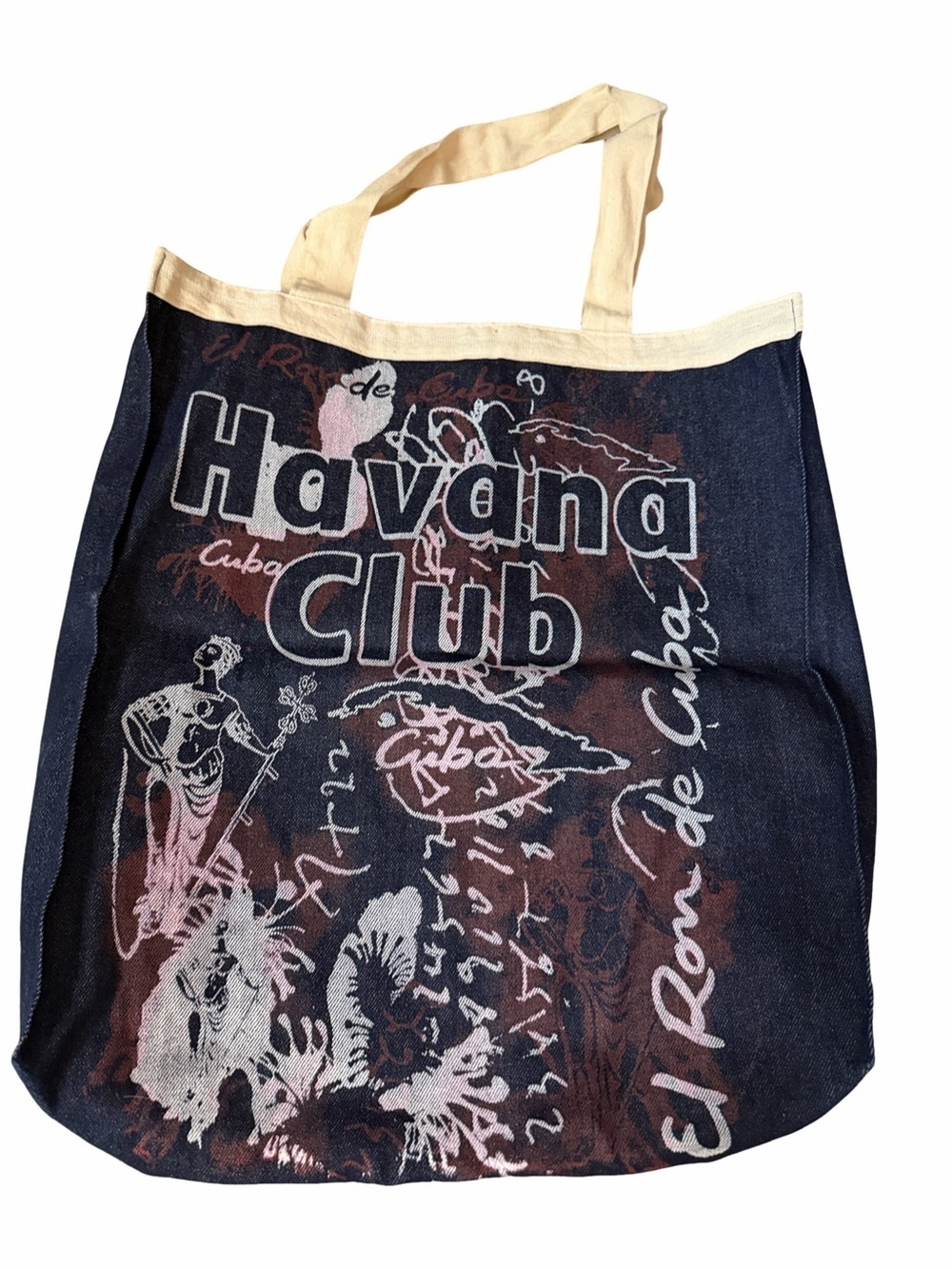 Havana Club Graphic Tote Bag in Navy and Cream. Canvas/Jean.